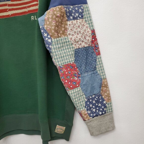 Polo Ralph Lauren Flag Patchwork-Sleeve Fleece Sweatshirt Verano Green 2XLT - Picture 4 of 16